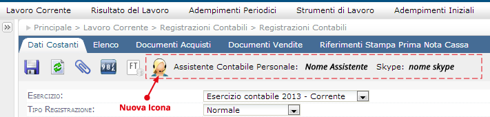 Nuova icona dell’Assistente Contabile personale per comunicazioni