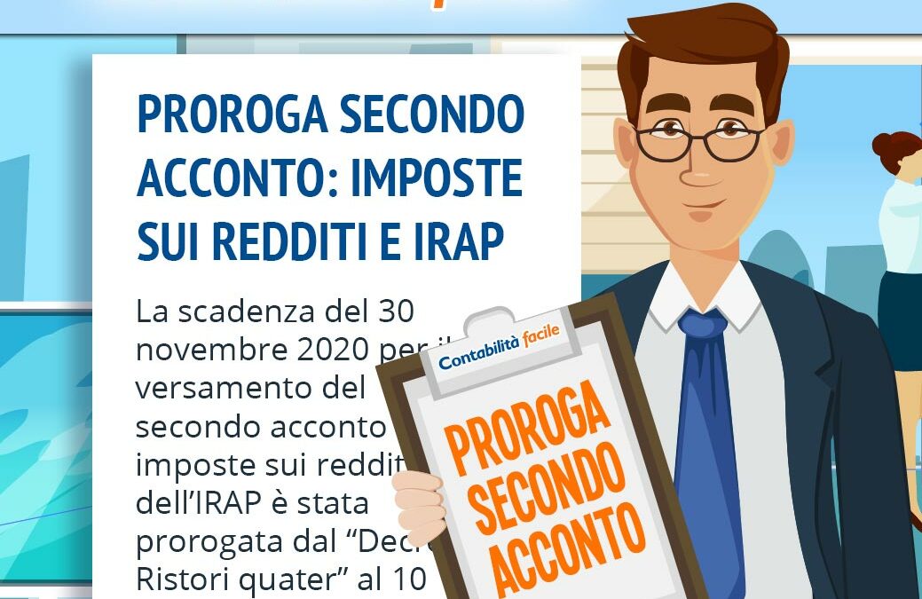 PROROGA SECONDO ACCONTO: IMPOSTE SUI REDDITI E IRAP